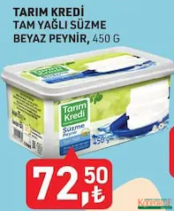 TARIM KREDİ TAM YAĞLI SÜZME BEYAZ PEYNİR 450 G fiyat ve kampanya bilgisi